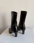 Black Croc-Embossed Leather Ankle Boots | Size 6