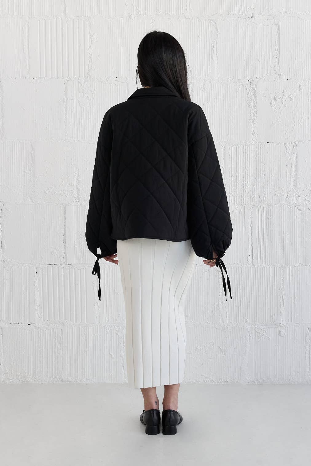 All Row | Oversized Quilted Wrist Tie Jacket in Black