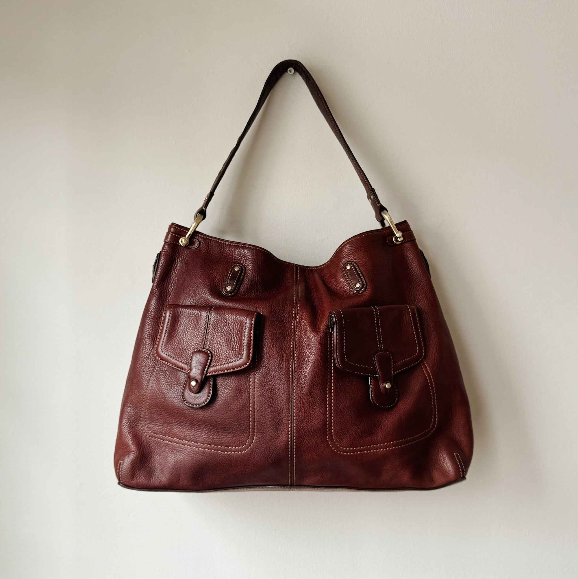 Burgundy Leather Pocket Shoulder Bag - Hey Jude