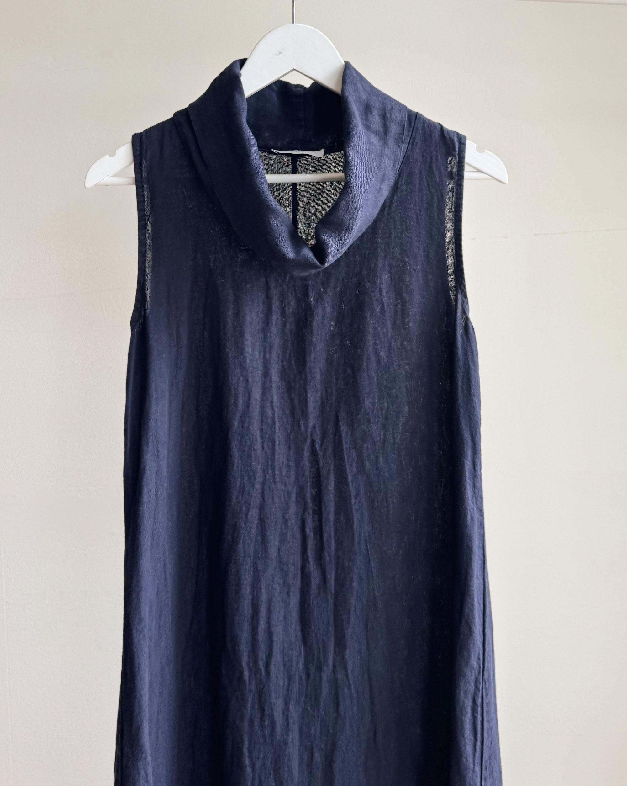 Navy Linen Cowl Neck Maxi Dress