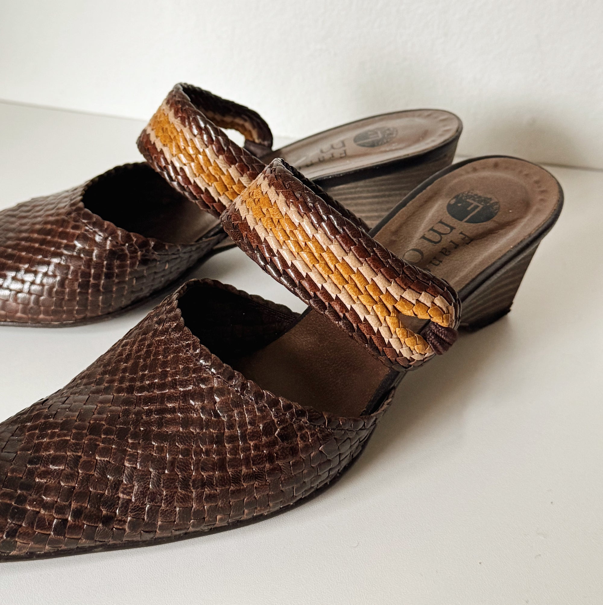 Mixed Brown Woven Leather Wedge Mule | Size 36 - Hey Jude