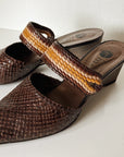 Mixed Brown Woven Leather Wedge Mule | Size 36 - Hey Jude