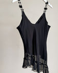 Black Beaded Asymmetrical Silk Tank