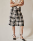 Black + White Plaid Pleated Midi Skirt