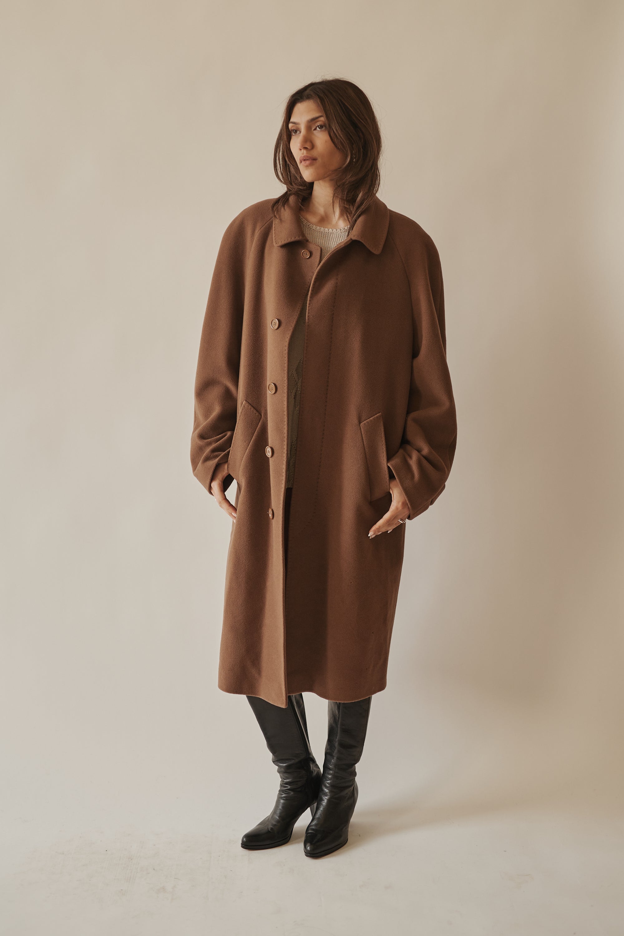 Tobacco Cashmere Belted Slouch Coat