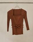 Rust Double Belted Knit Top