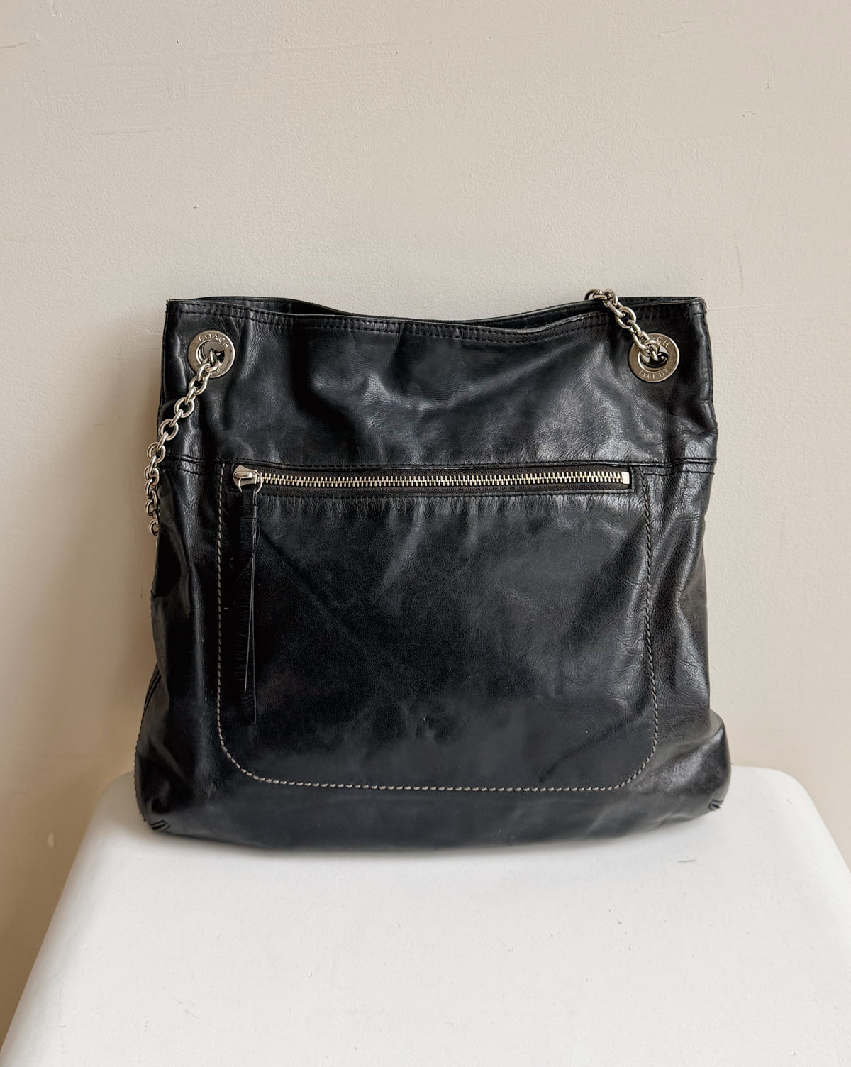Coach Black Crackle Slim Convertible  Bag