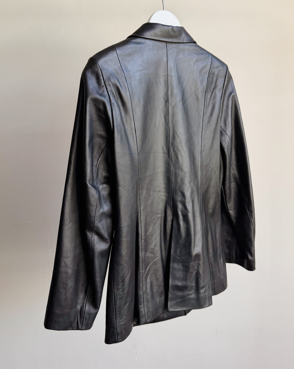 Black Leather 3-Button Blazer Jacket - Hey Jude