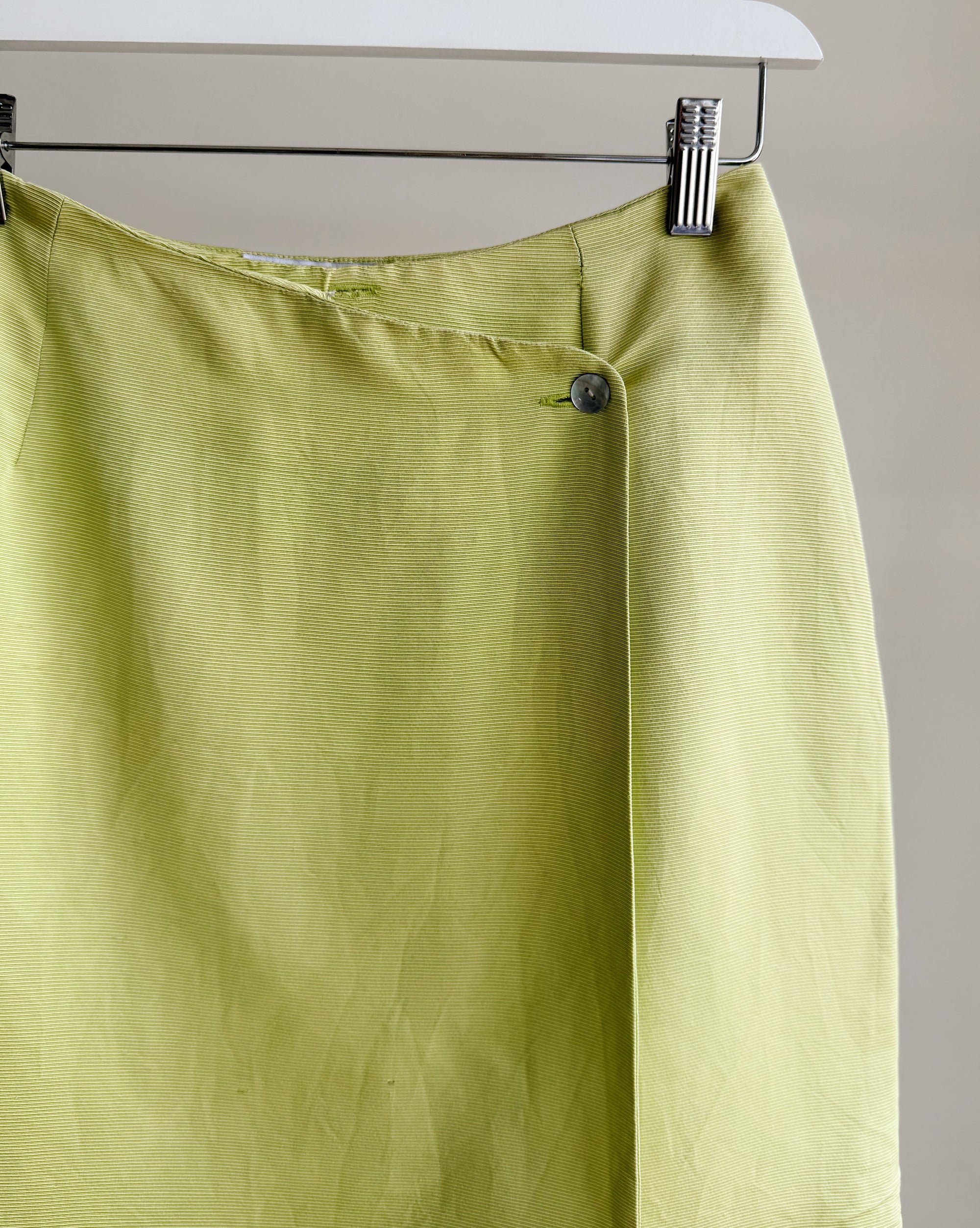 Lime Silk Wrap Mini Skirt