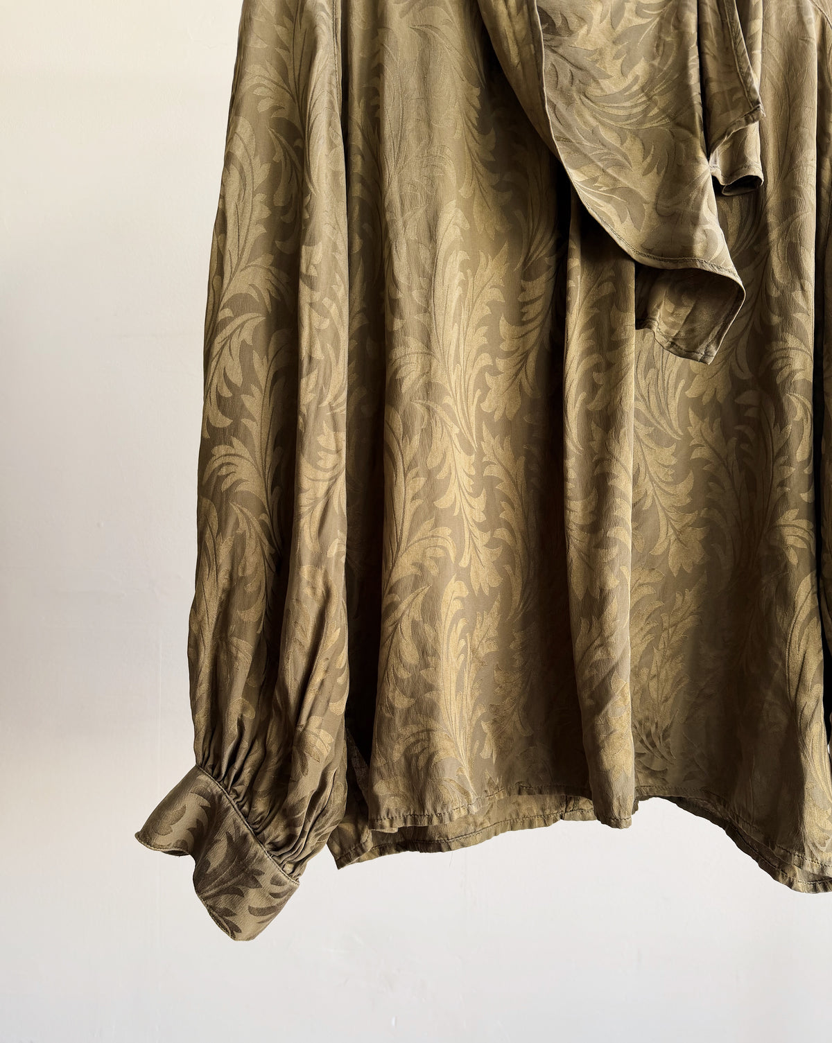 Olive Jacquard  Silk Blouse