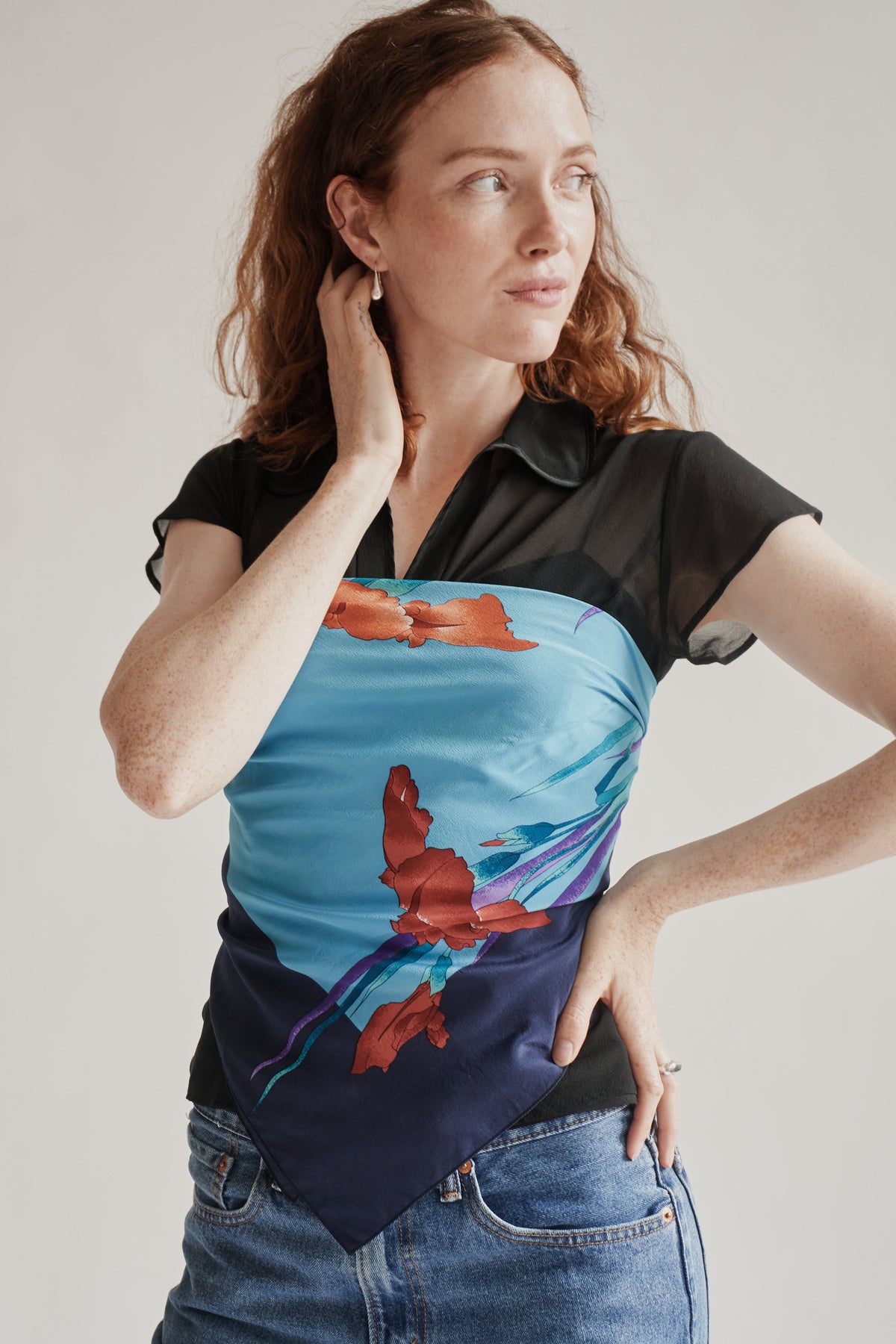 Black Sheer Double Layer Silk Blouse