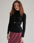 Black Silk Ribbed Turtleneck