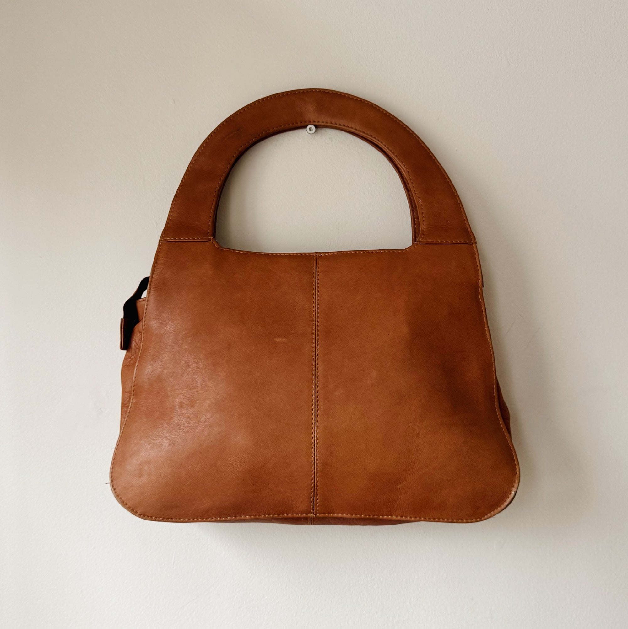 Tan Leather Arc Handle Bag - Hey Jude