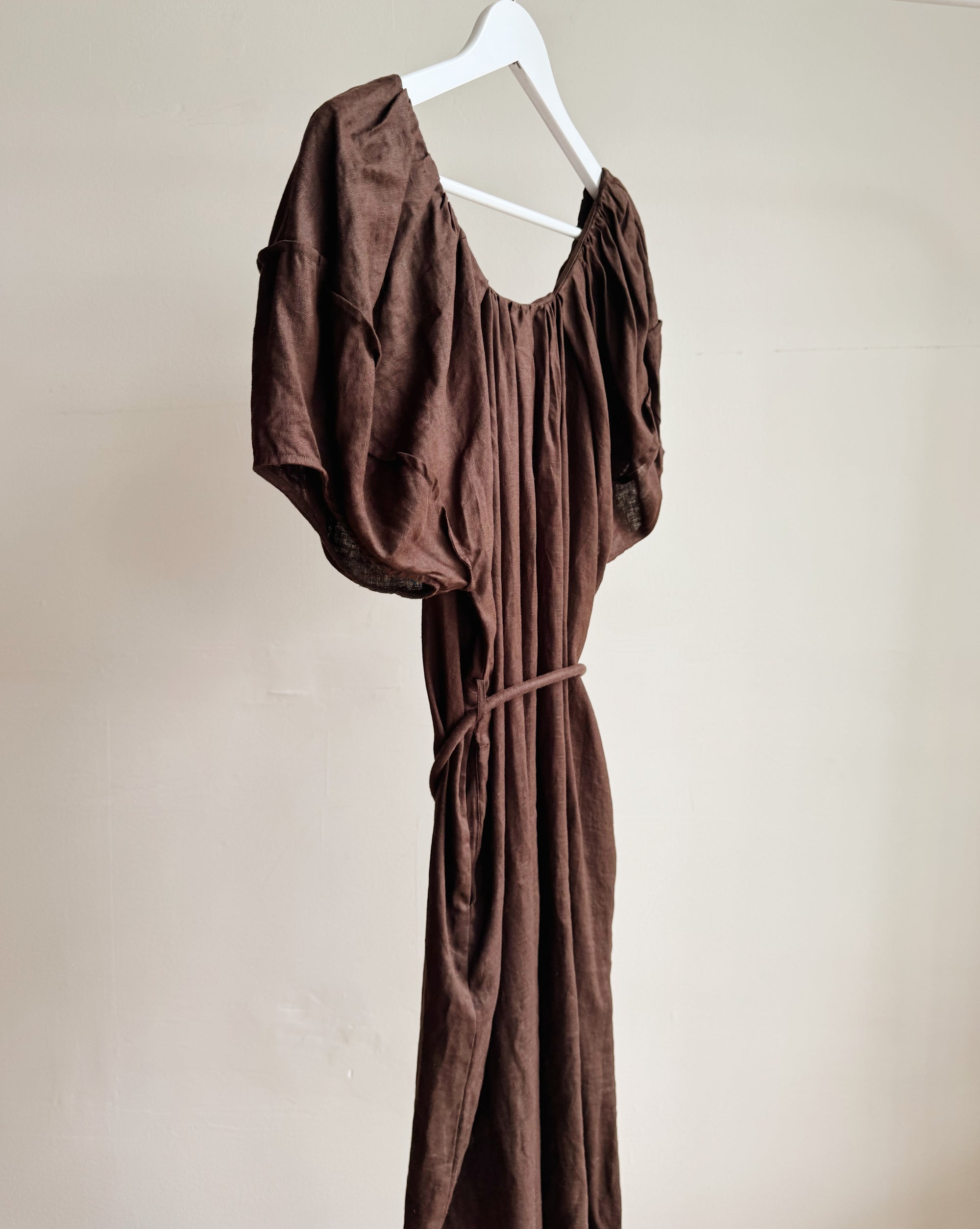 Espresso Belted Linen Maxi Dress