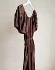 Espresso Belted Linen Maxi Dress