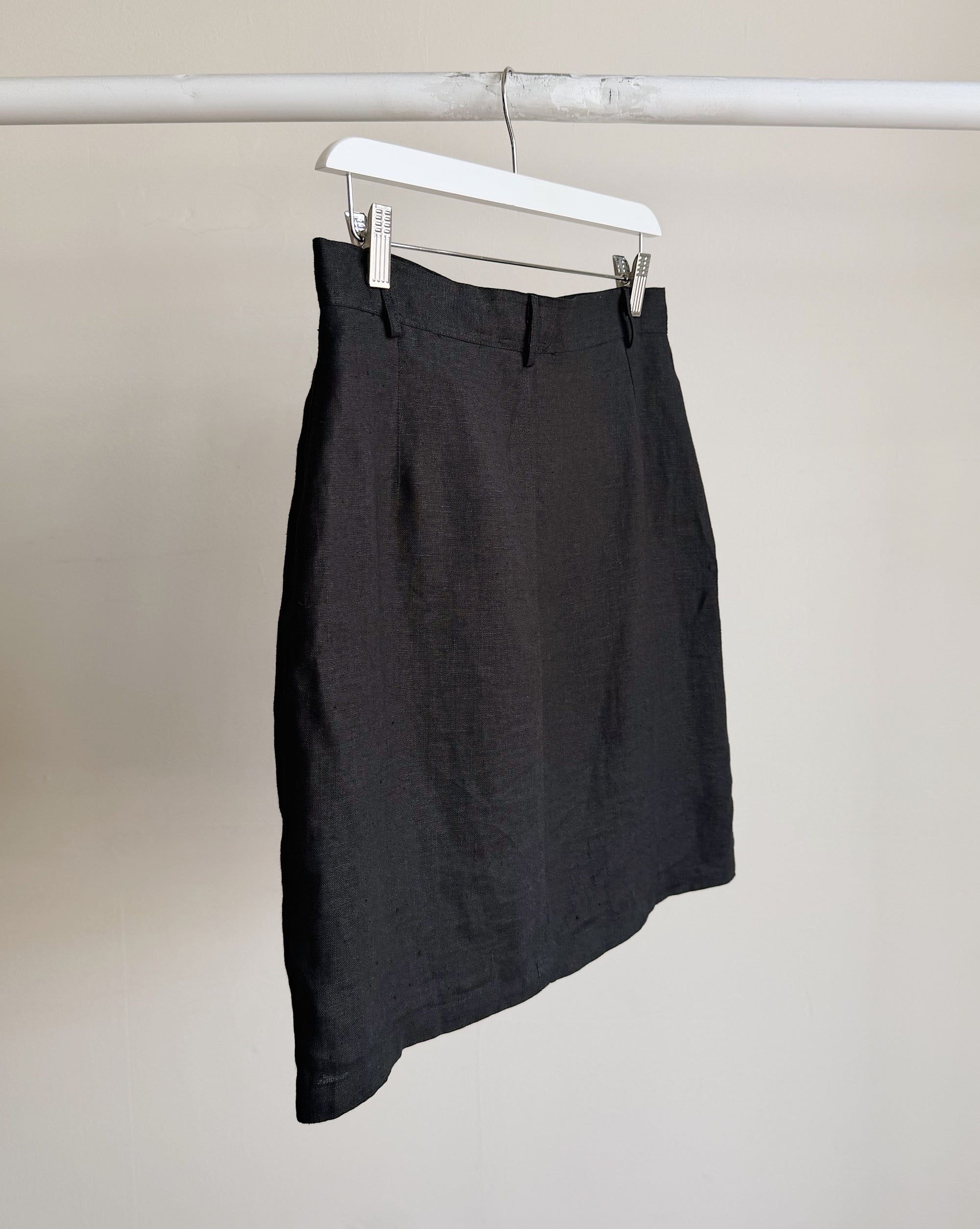 Black Linen Utility Mini Skirt