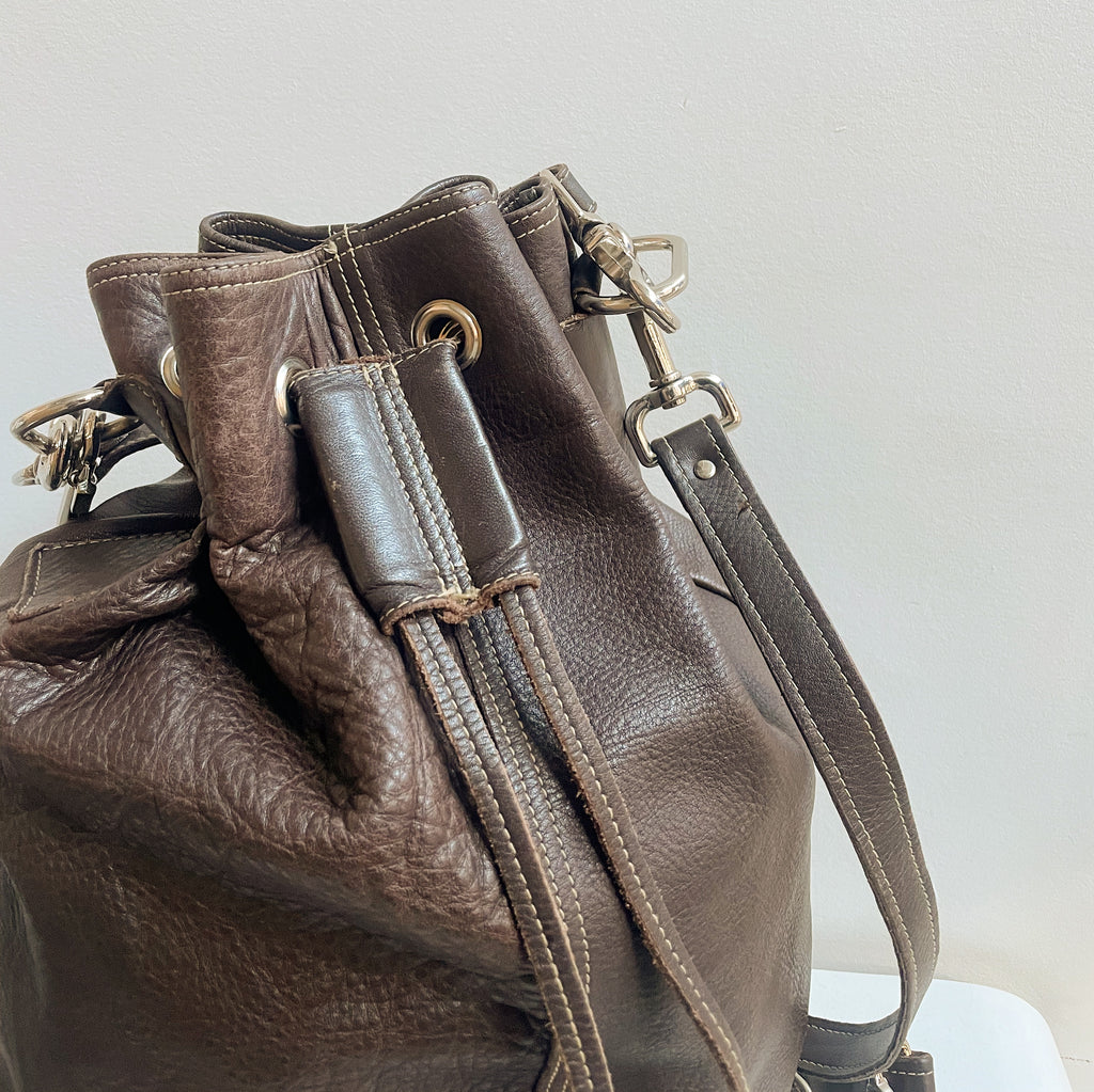 Cacao Leather Convertible Bucket Bag