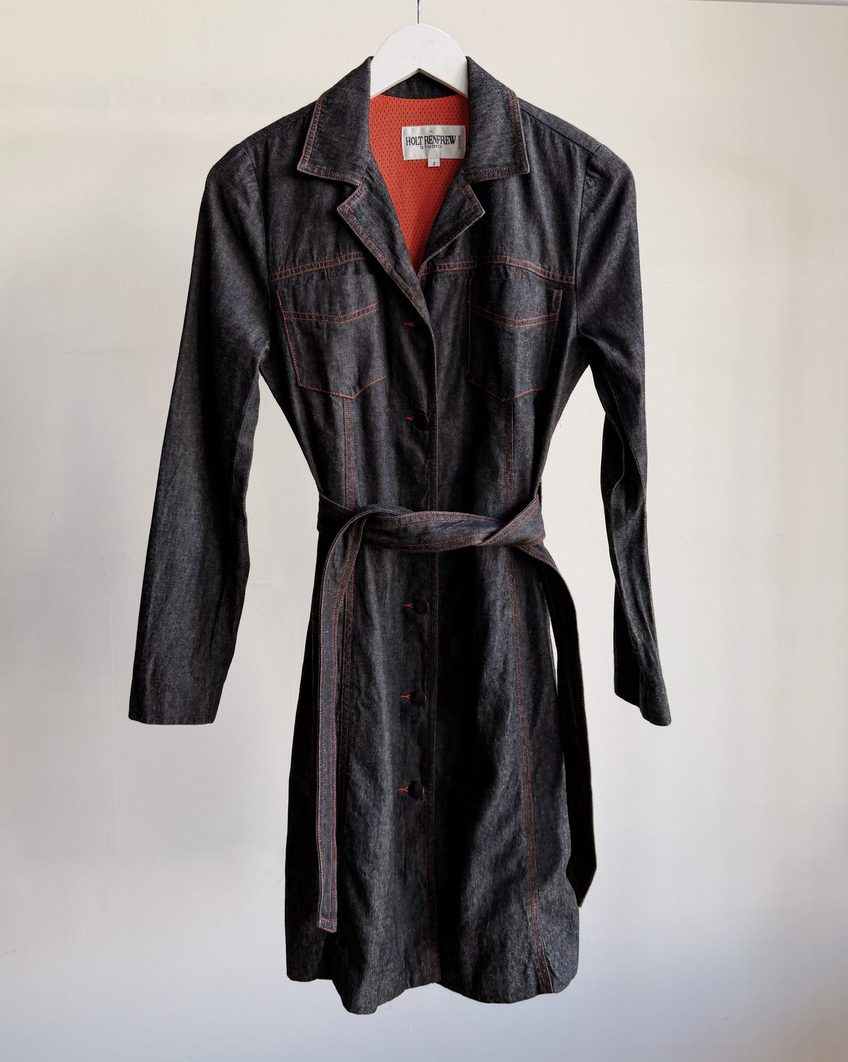 Denim Long Belted Trench Coat