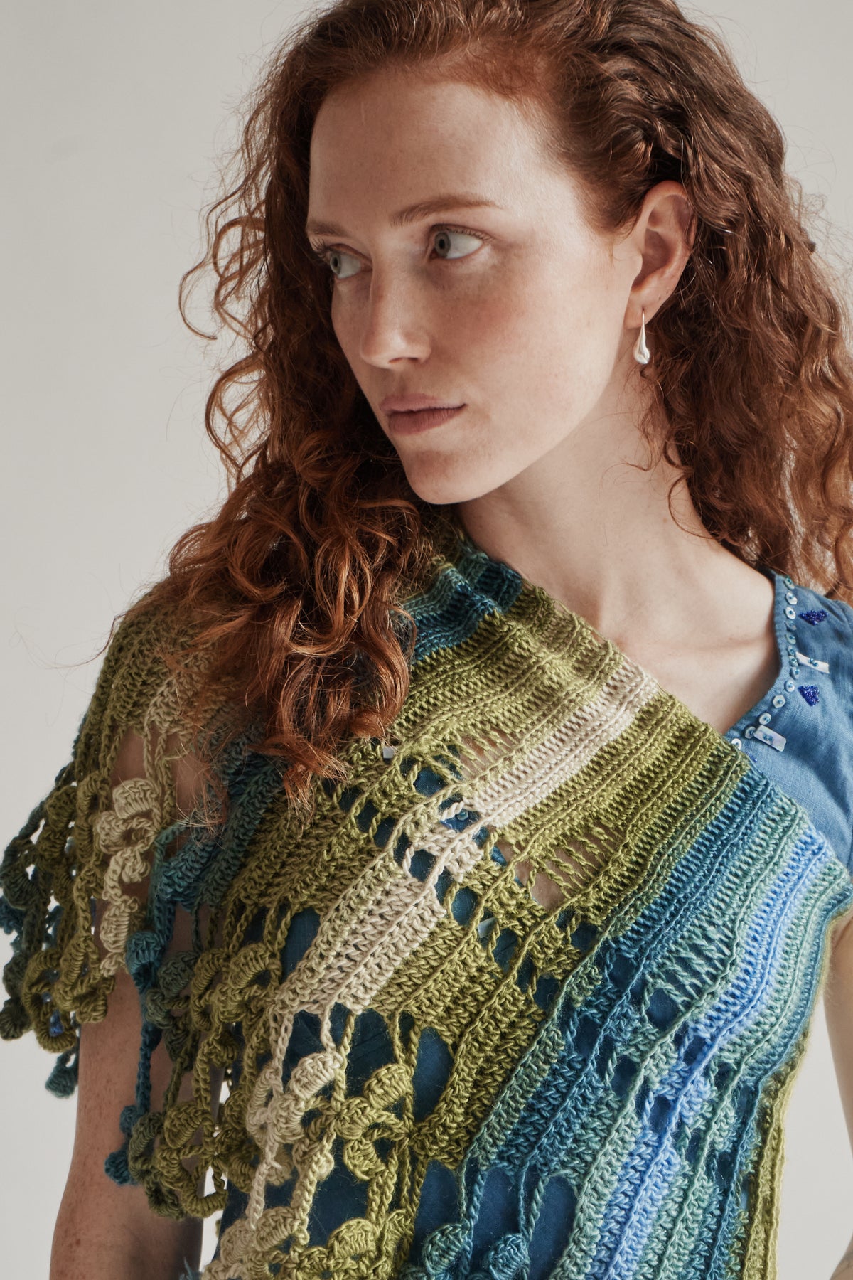 Blue Green Tonal Knit Caplet