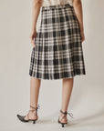 Black + White Plaid Pleated Midi Skirt