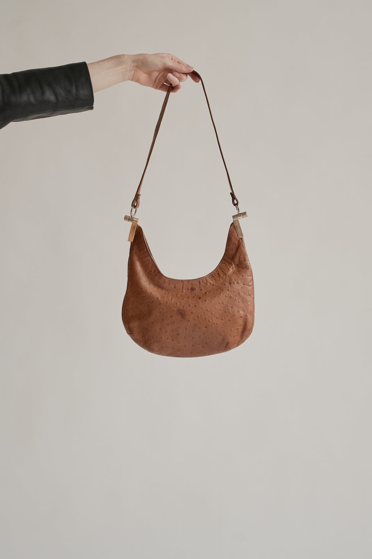 Teak Ostrich Leather U Bag