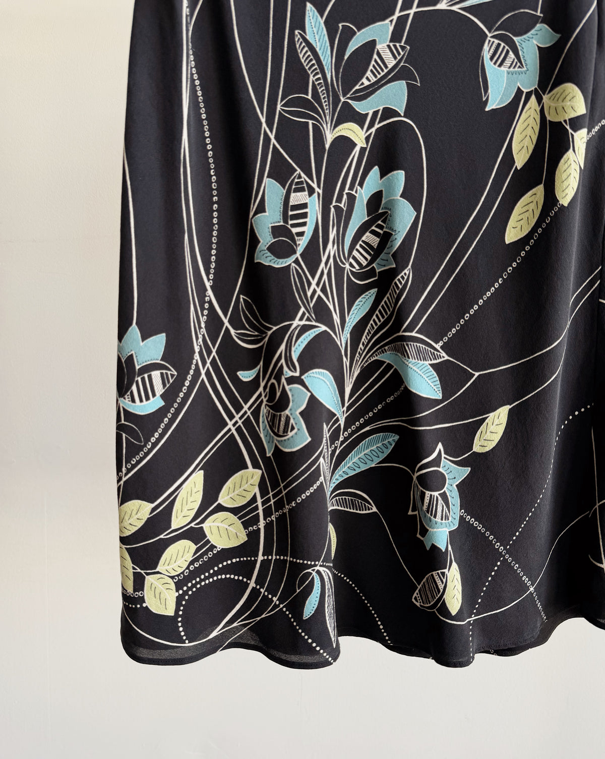 Navy Floral Print Silk Skirt