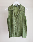 Green Leopard Silk Sleeveless Blouse