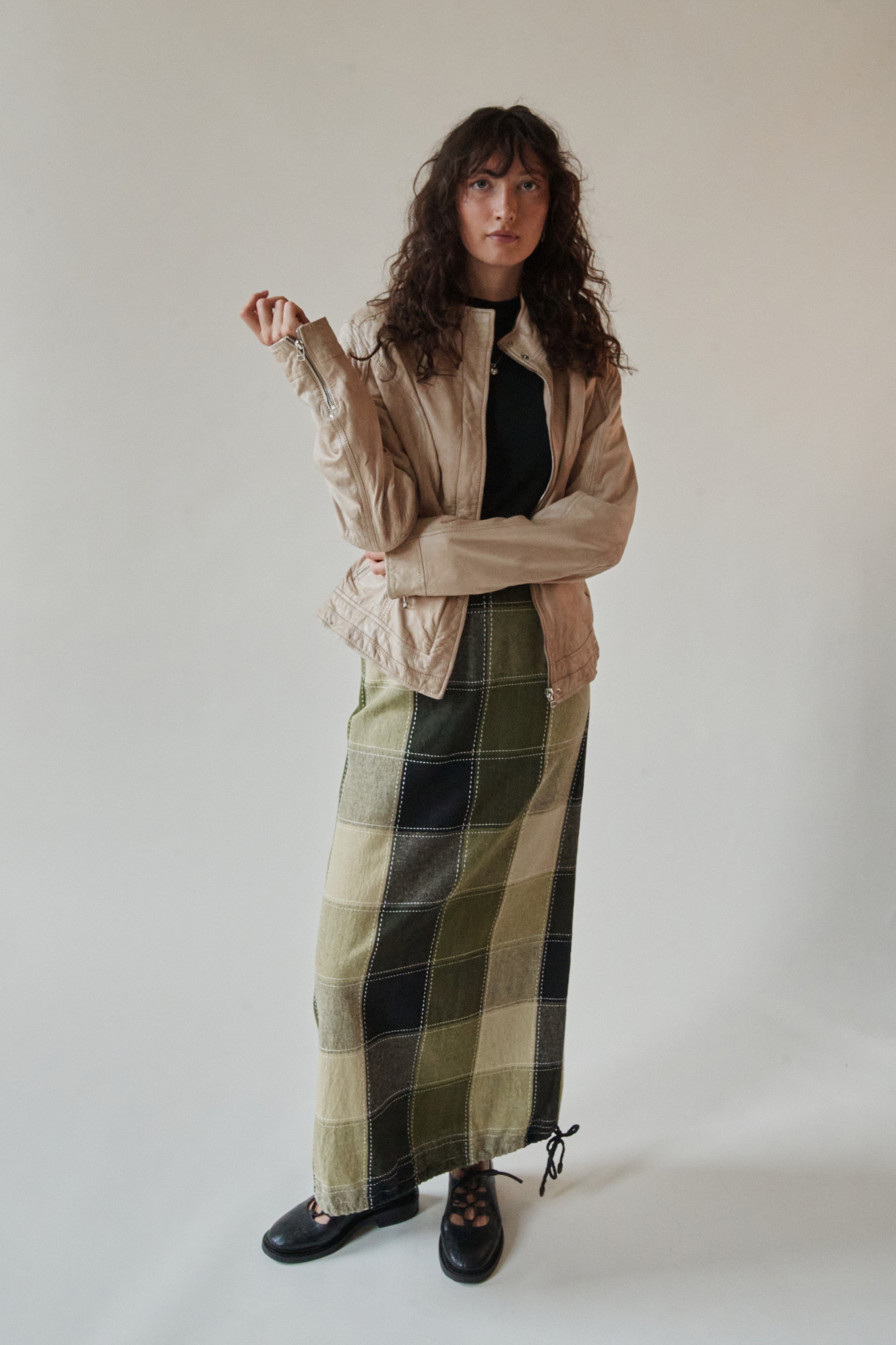 Olive Patchwork Maxi Skirt
