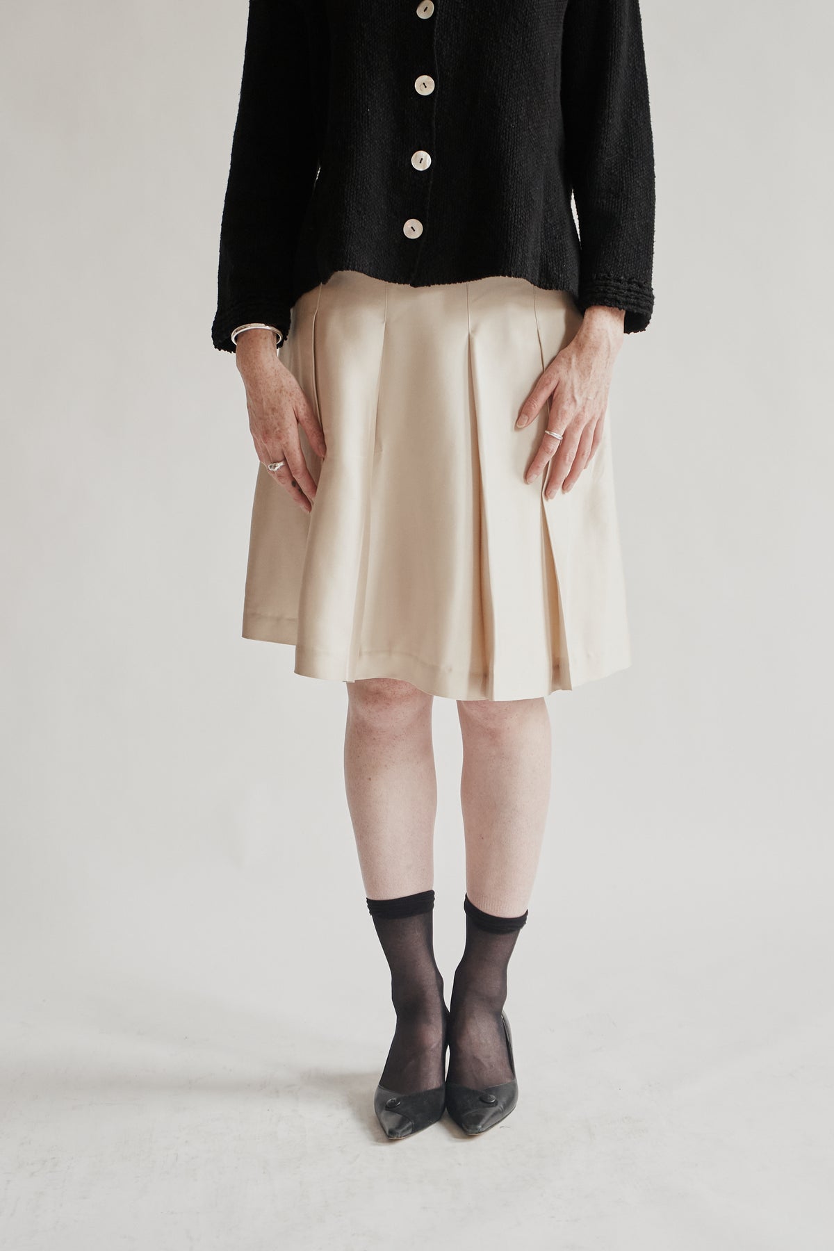 Oyster Silk Pleat Skirt