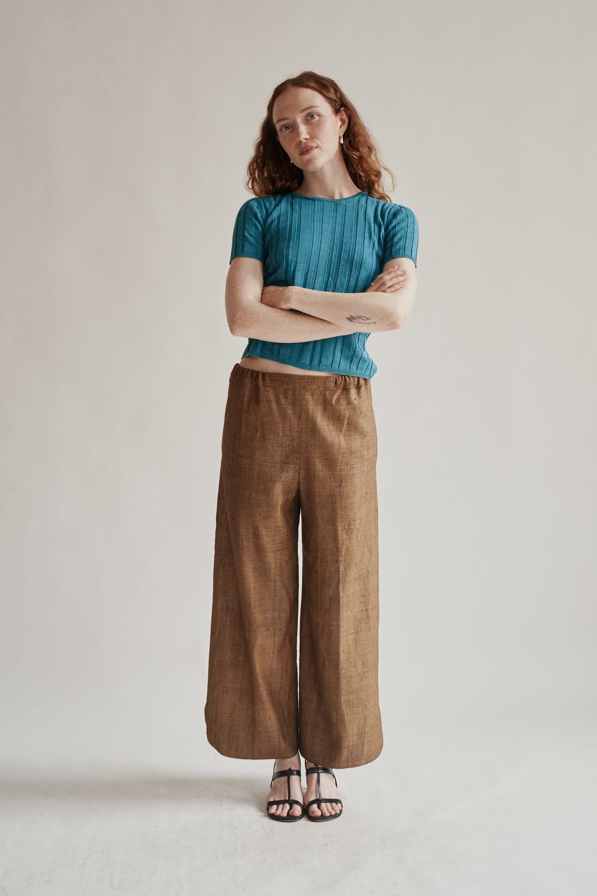Bronze Raw Silk Textured Trouser