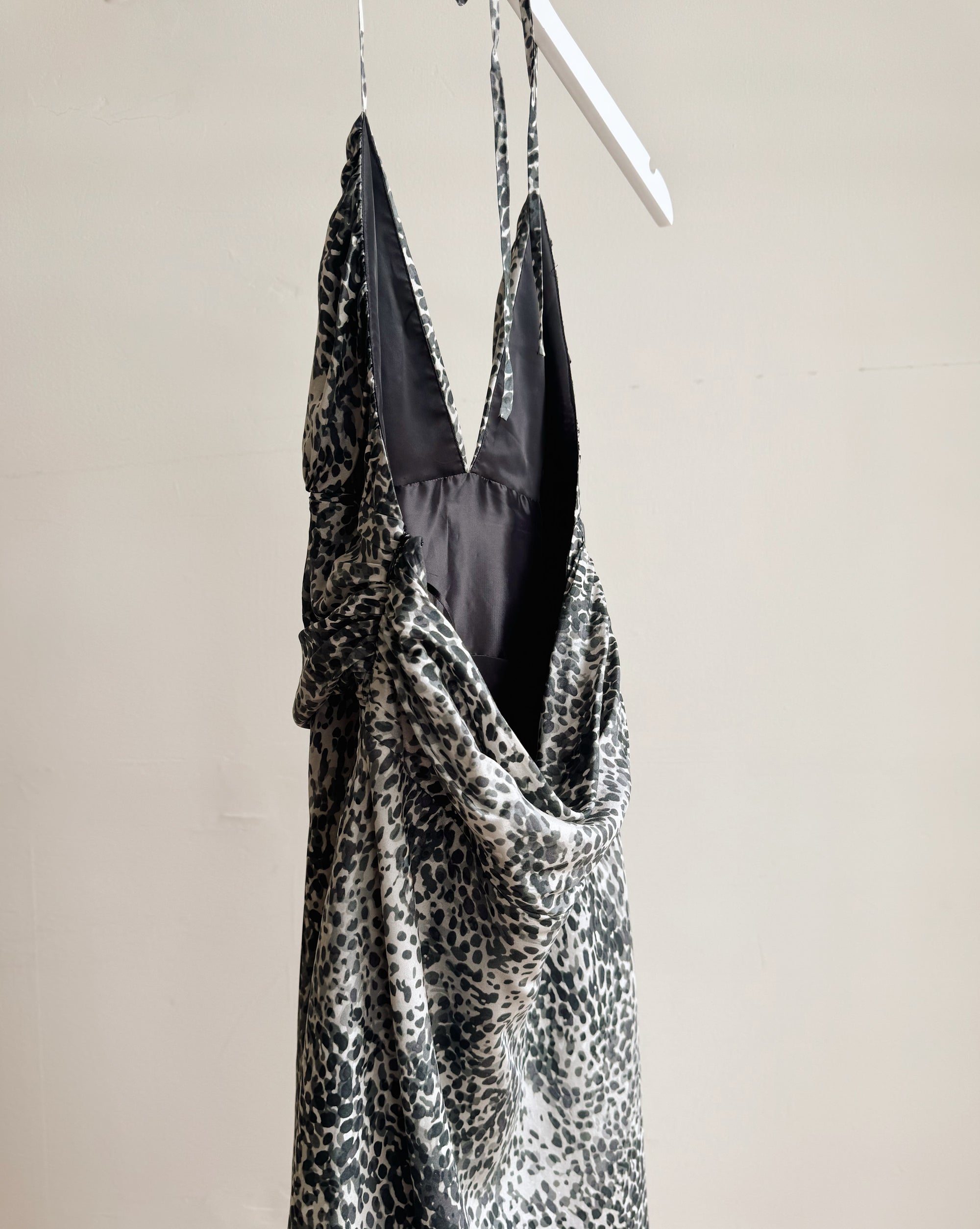 Gray Leopard Silk Halter Dress