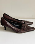 Brown Buckle Pointed Leather Pumps | Size 7