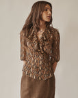 Snakeskin Silk Ruffle Wrap Blouse