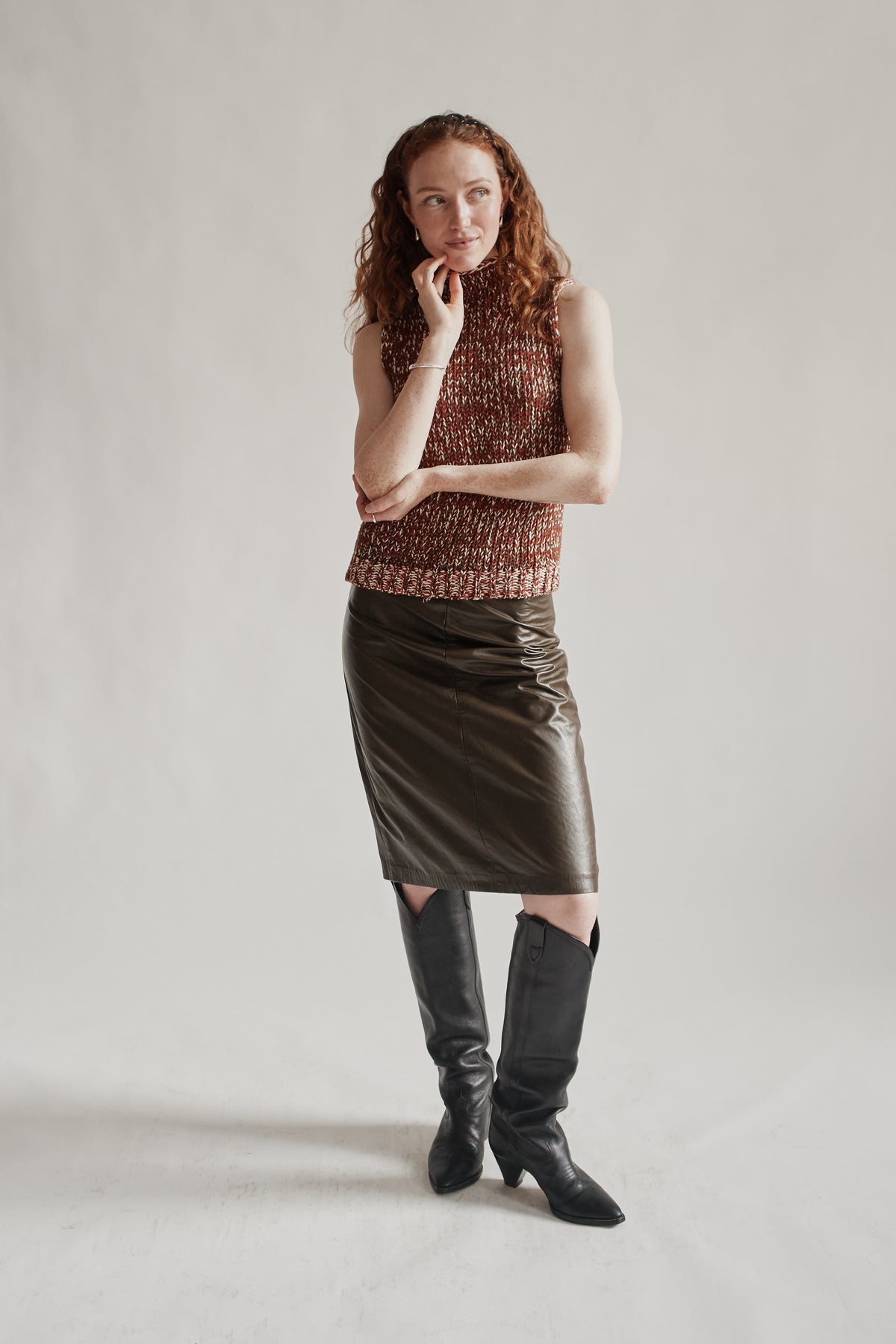 Seaweed Leather Midi Skirt