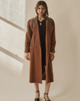Teak Wool Coat With Leather Trim