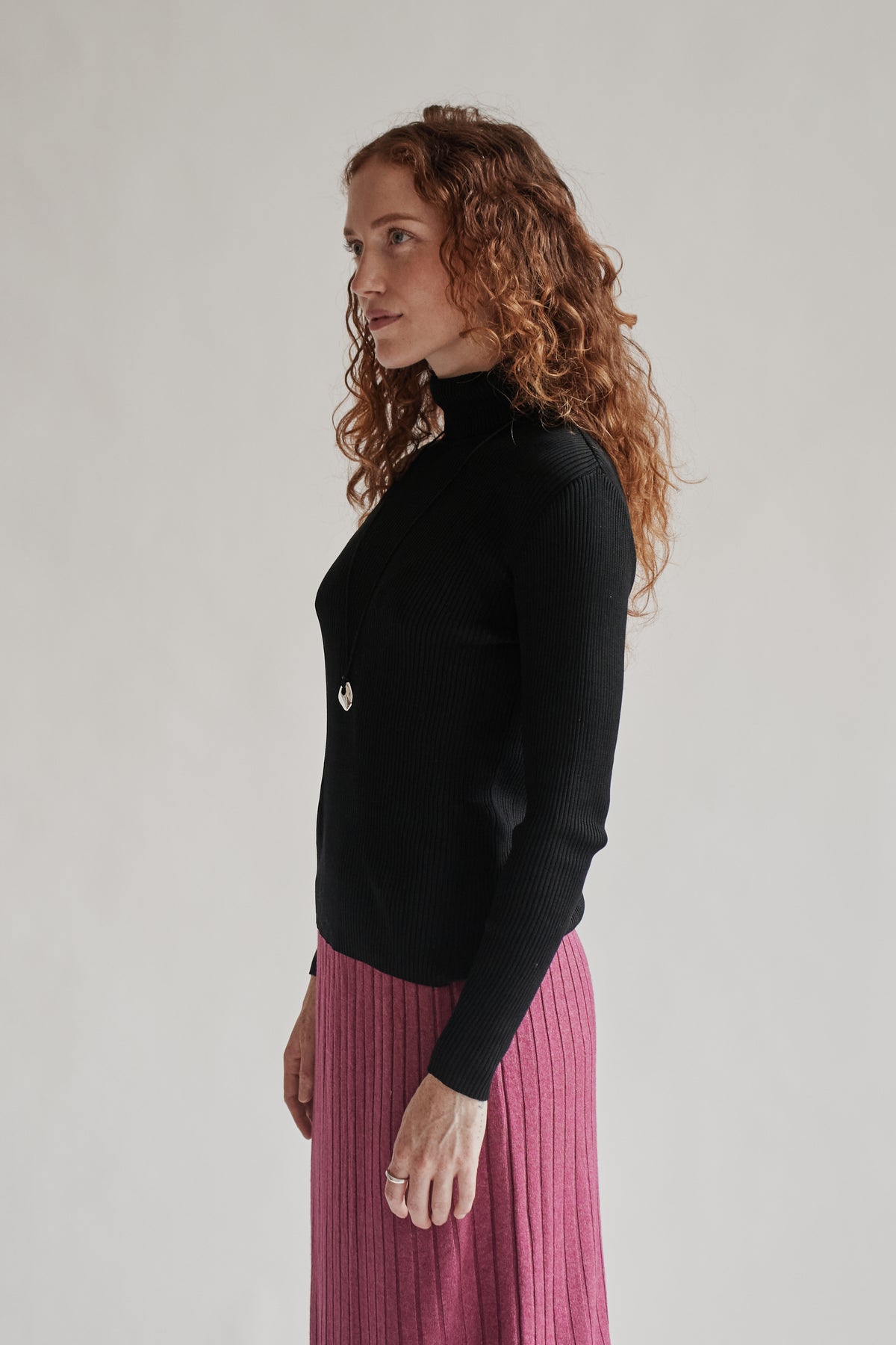 Black Silk Ribbed Turtleneck