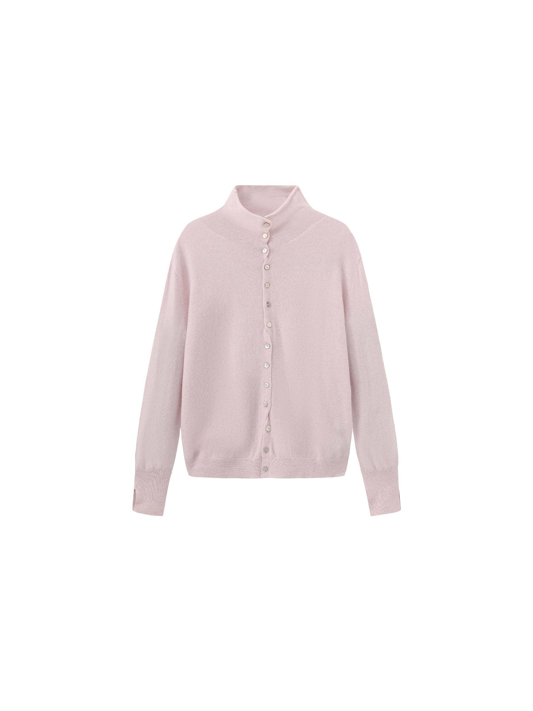 Cubic | Wool Funnel Neck Knit Cardigan in Pink