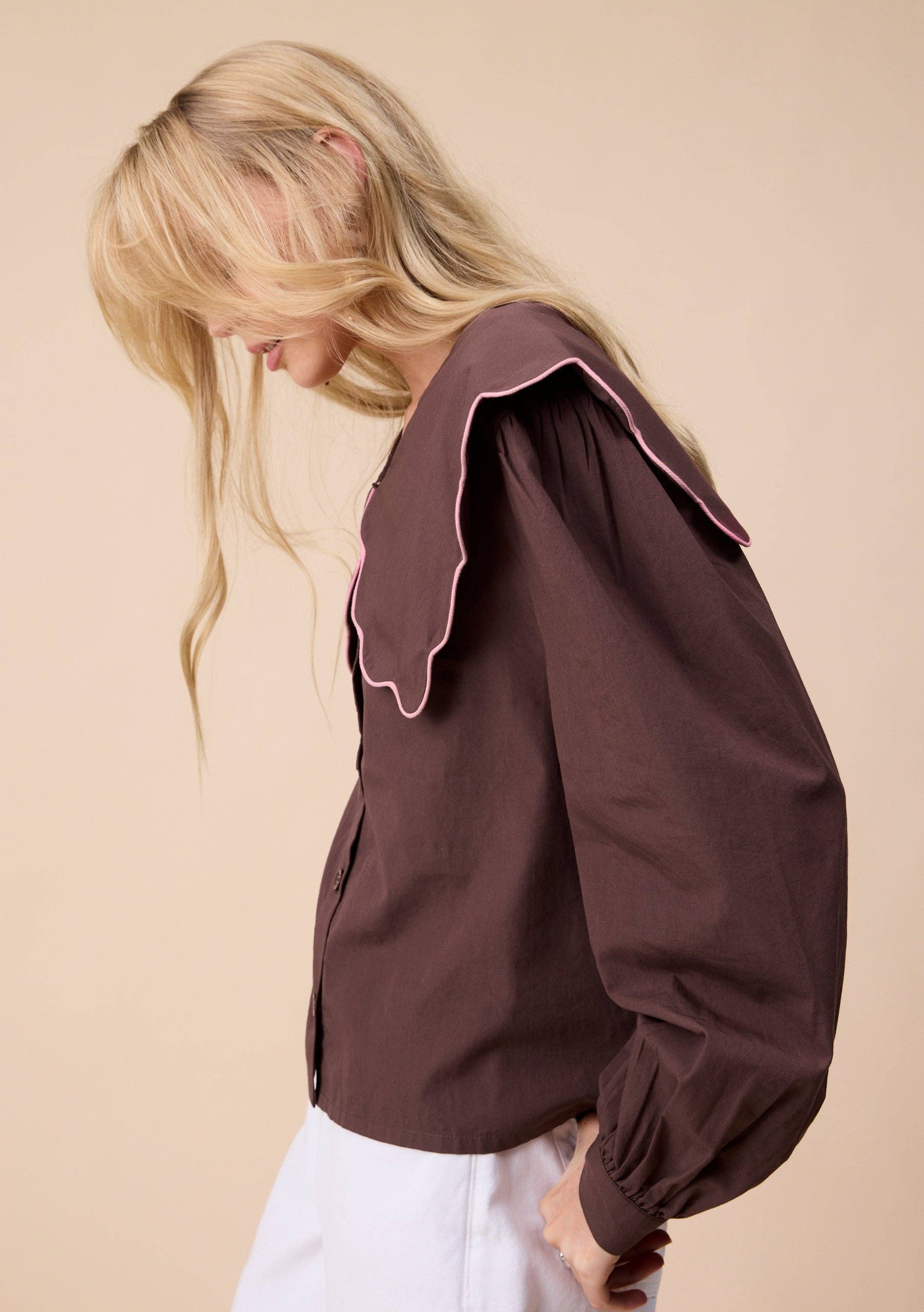 TBCo - Cotton Shirt in Brown Scallop: S - Hey Jude