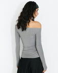 Cubic | One Shoulder Long Sleeve Tie Top in Gray