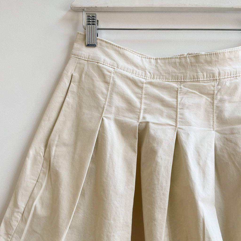 Cream Cotton Pleat Mini Skirt