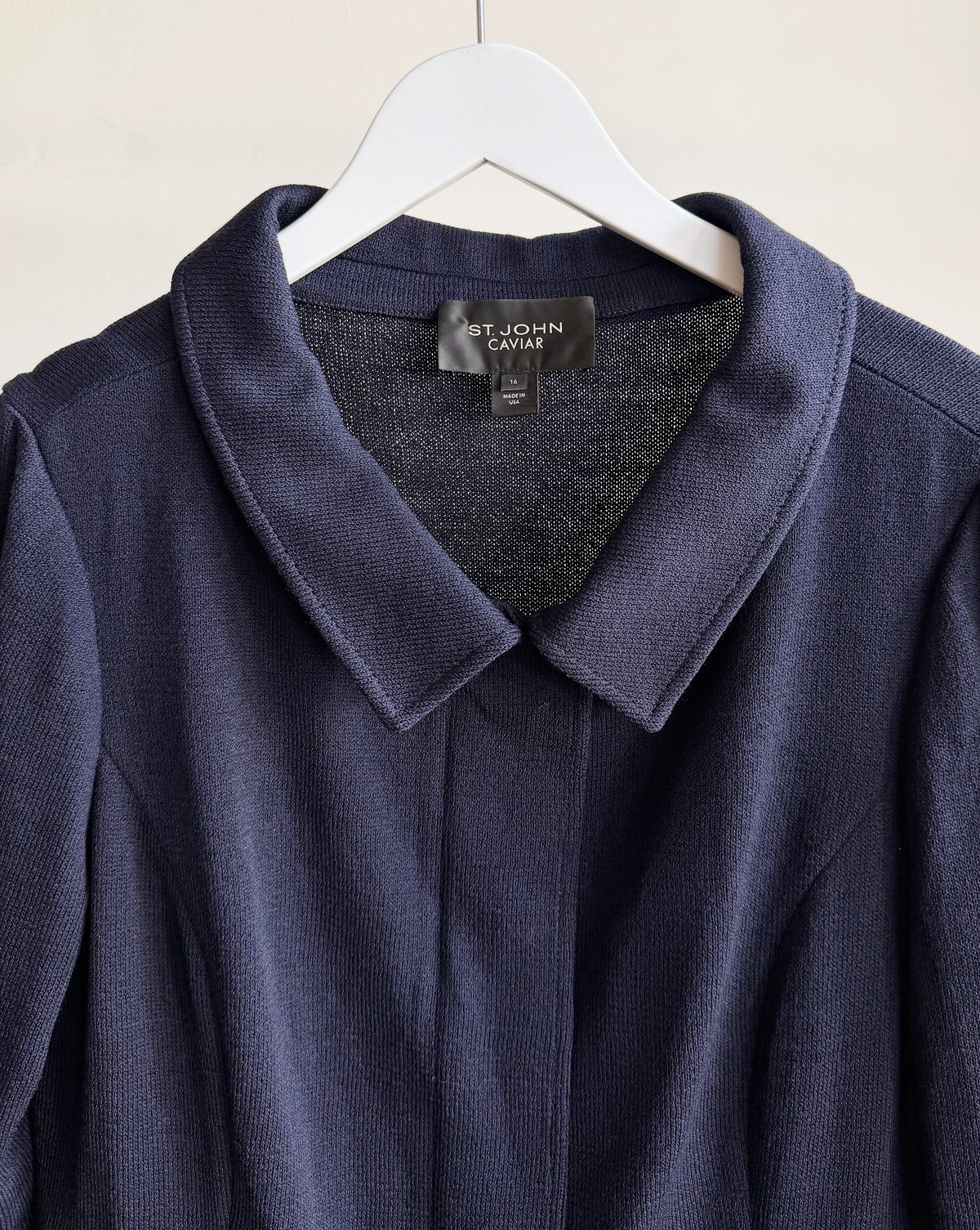 St John Navy Wool Zip-Up Cardigan