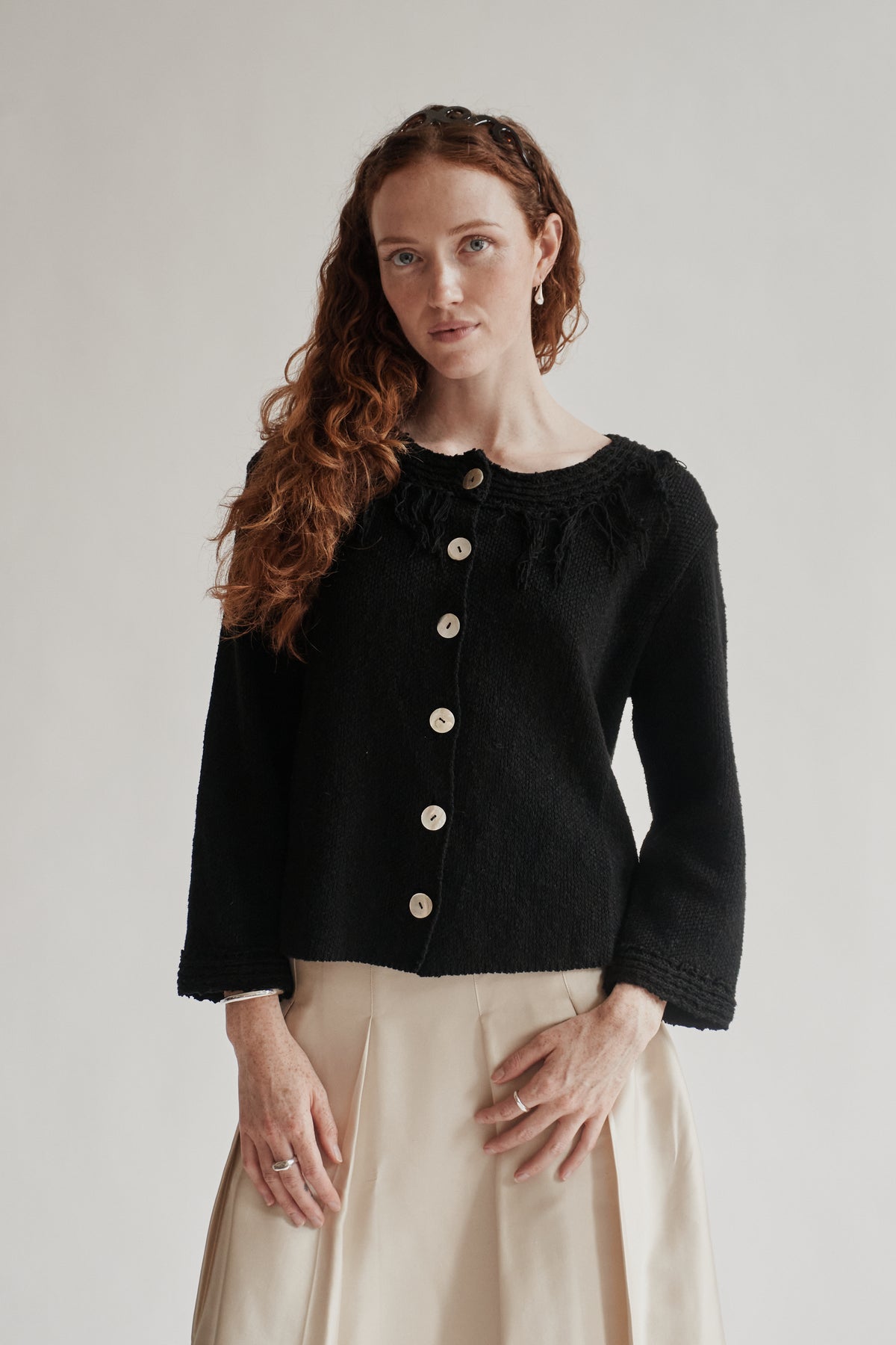 Black Textured Fringe Cotton Cardigan - Hey Jude