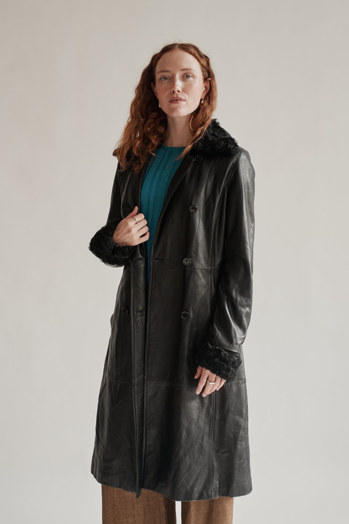 Black Lamb Leather with Fur Trench Coat - Hey Jude