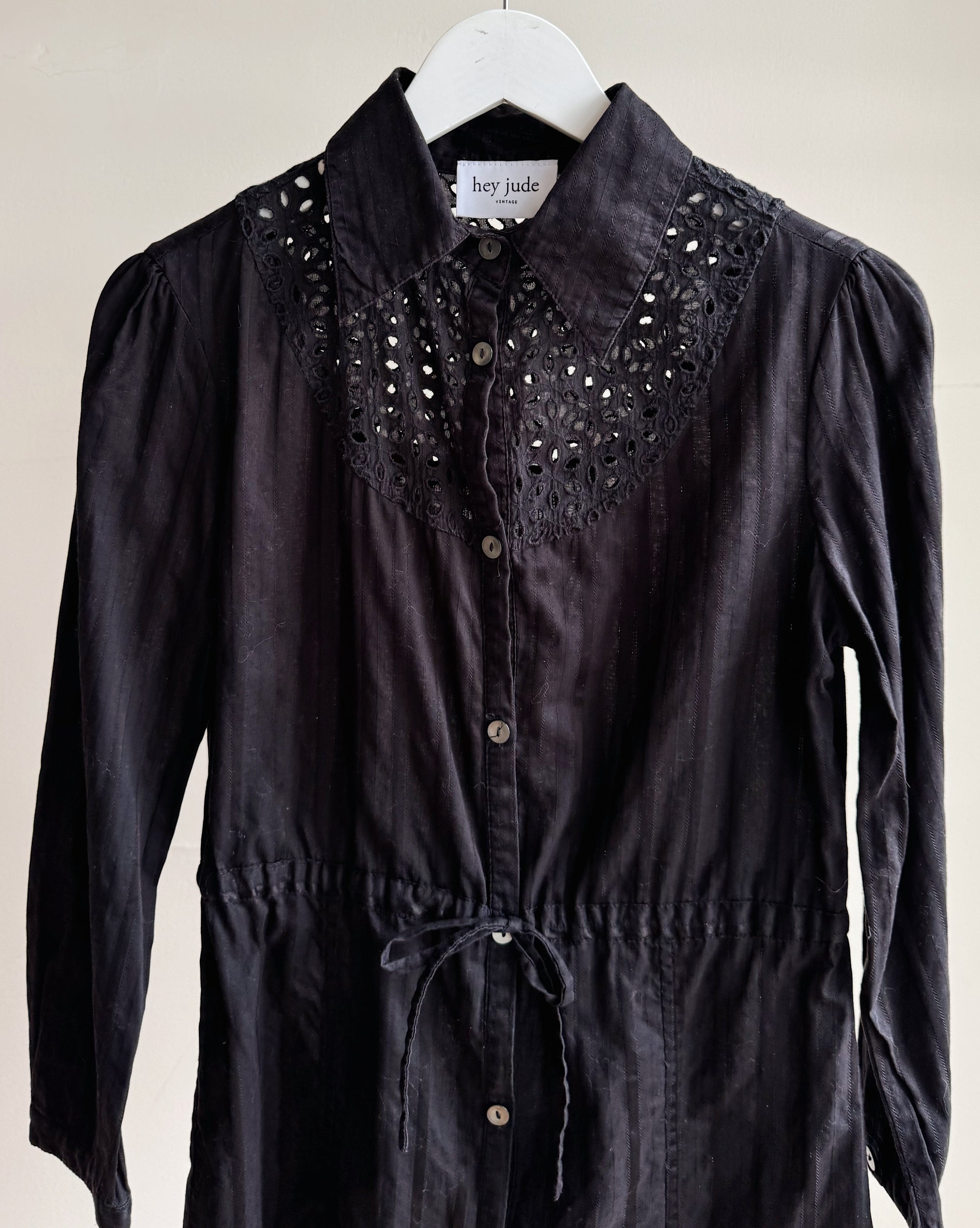 Black Cotton Lace Cinched Blouse - Hey Jude