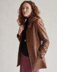 Cognac Leather Midi Jacket