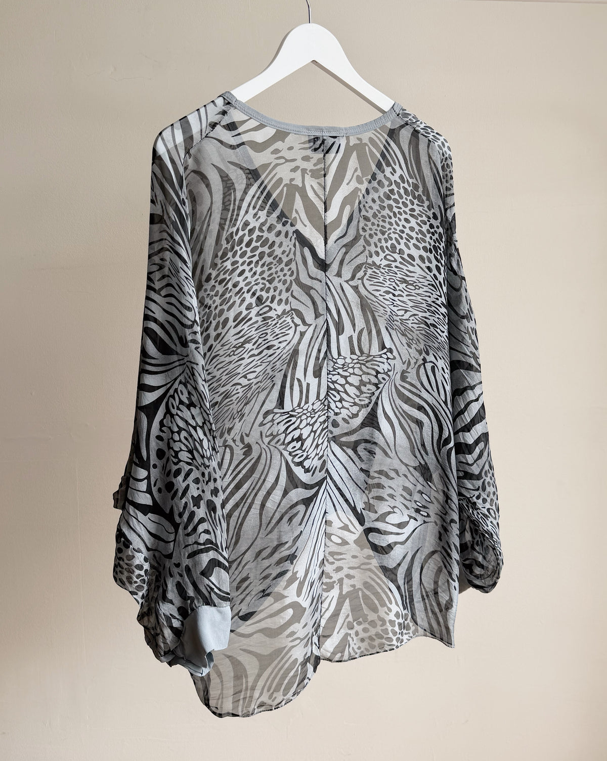 Smoke Sheer Silk Animal Print Top - Hey Jude