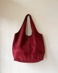 Suede Double Handle Hobo Bag in Merlot