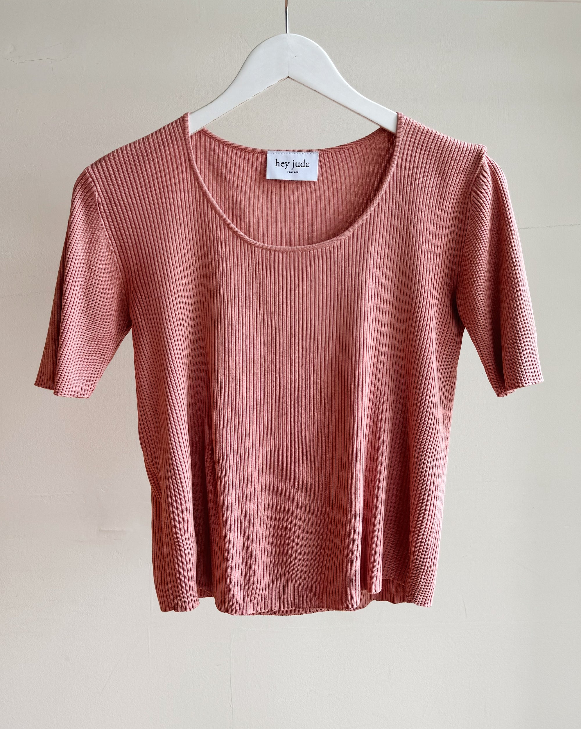 Dusty Pink Silk Ribbed Tee - Hey Jude