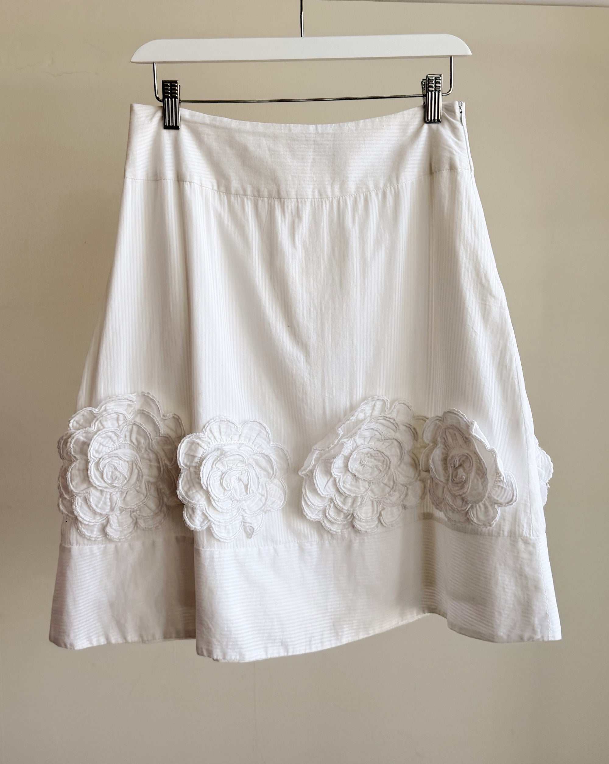 White Cotton Applique A-line Skirt