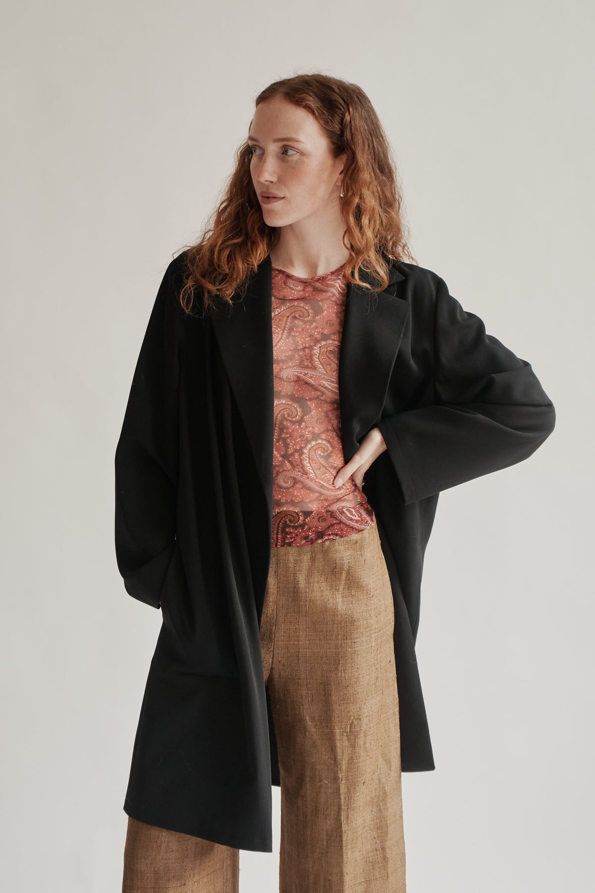 Black Long Minimalist Wool Jacket
